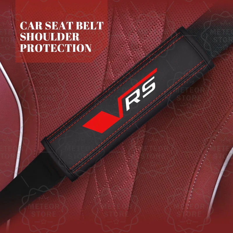 Image of 2 stücke Auto Styling vrs Emblem Leder Sicherheits gurt bezug für Skoda Octavia 2 3 a5 schnelle hervorragende Kodiaq Karoq Kamiq Fabia Zubehör