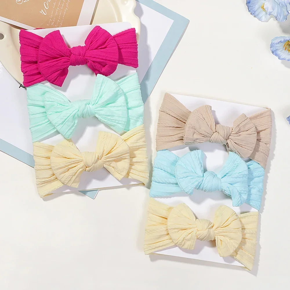 3Pcs/Set Newborn Baby  Elastic Knit Soft Bows Headband for Girls Children Turban Nylon Kid Headwear Hair Accessories Party Gift