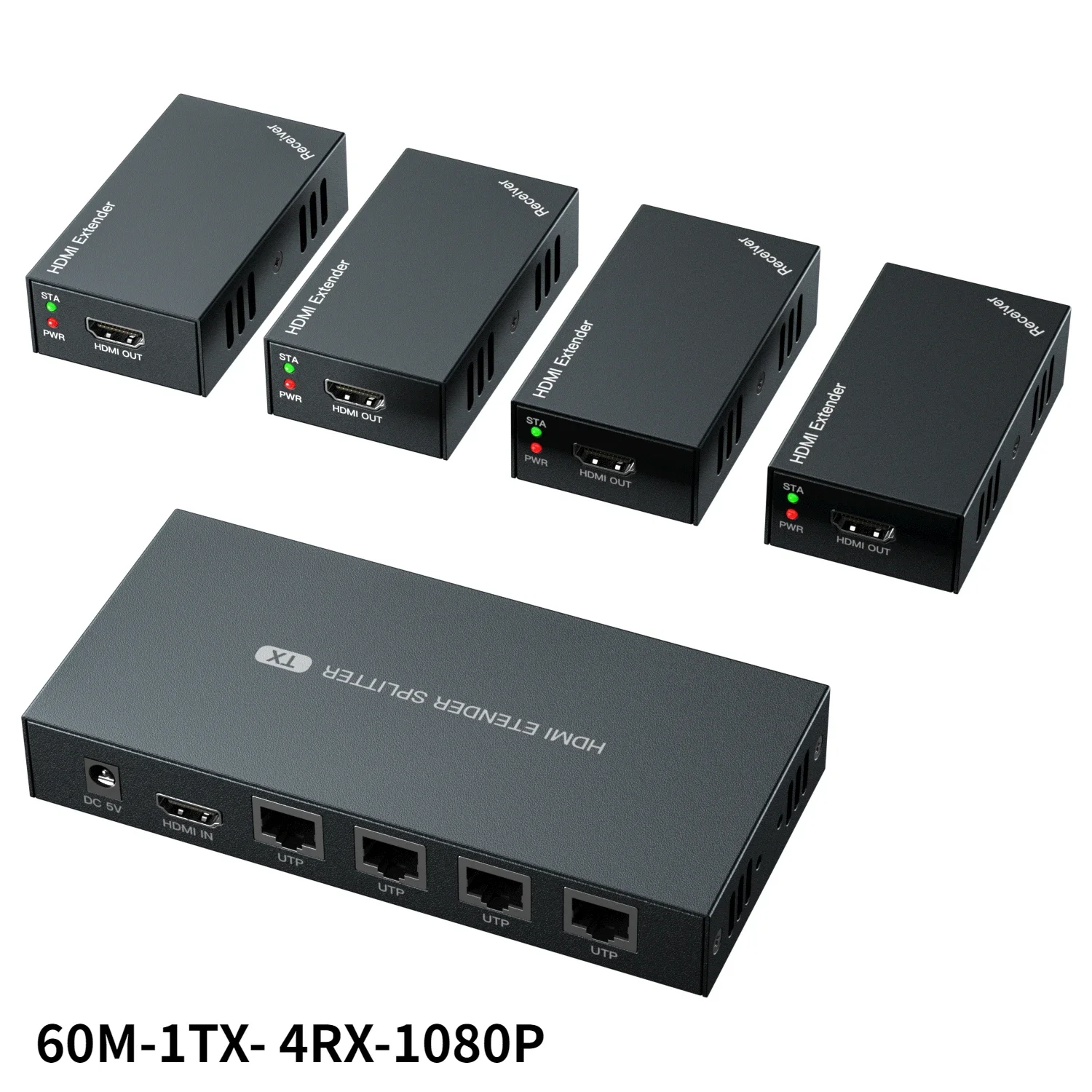 Super Kwaliteit 200ft 1X4 Hdmi Splitter Extender 60M Utp Rj45 Cat5e Cat6 Kabel Ondersteuning Hd 4K 1080P 1 Zender Naar 4 Ontvangers