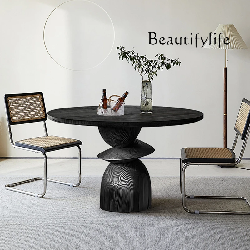 

Art dining table wabi-sabi style Italian minimalist round table all solid wood eating table designer high-end furniture