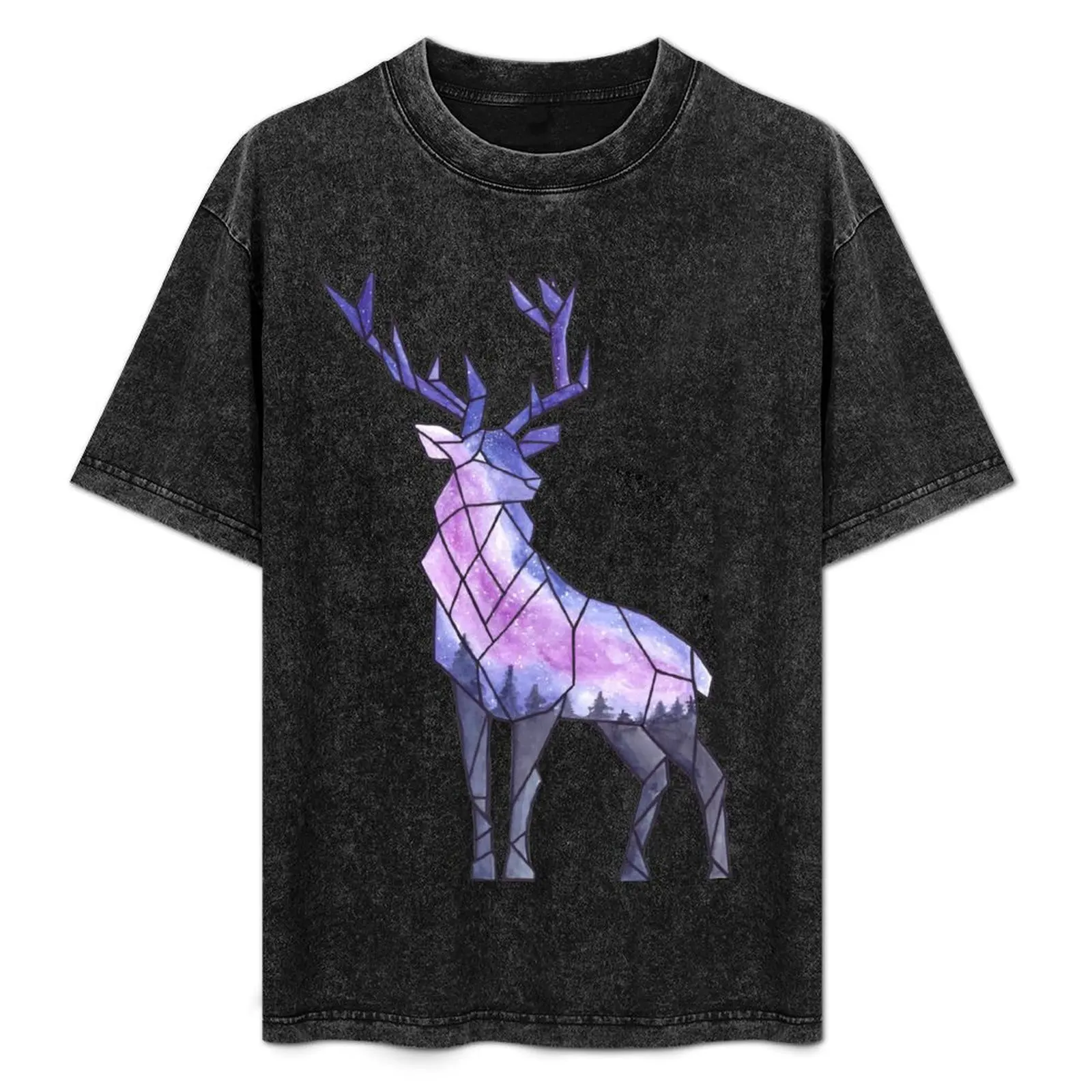 

Geometric Watercolor Galaxy Stag T-Shirt Plus Size Basic Short Sleeve Top
