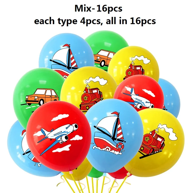 Transportation Latex Balloon Set, Birthday Party Decoration, Aircraft, Train, Ship, Car, Boy\'s Favor, 12inch