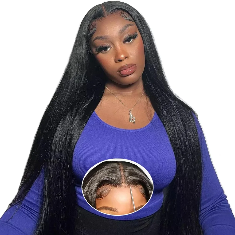 7x6 HD Glueless Straight Closure Full Lace Wigs For Women Ready To Wear Straight Human Hair Wig 200 Density 44 46 Inch Remy Hair