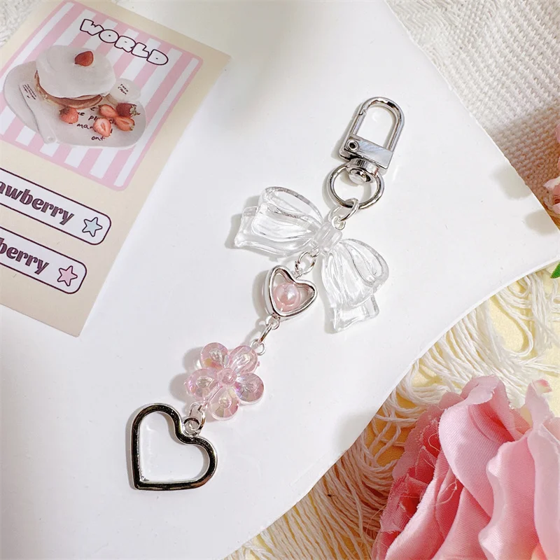 جديد 1/2 قطعة الحلو الوردي Bowknot القلب سلاسل الهاتف متعددة نمط لفتاة أزهار لطيفة ستار شريط لتعليق الهاتف المحمول سلسلة مفاتيح قصيرة #6