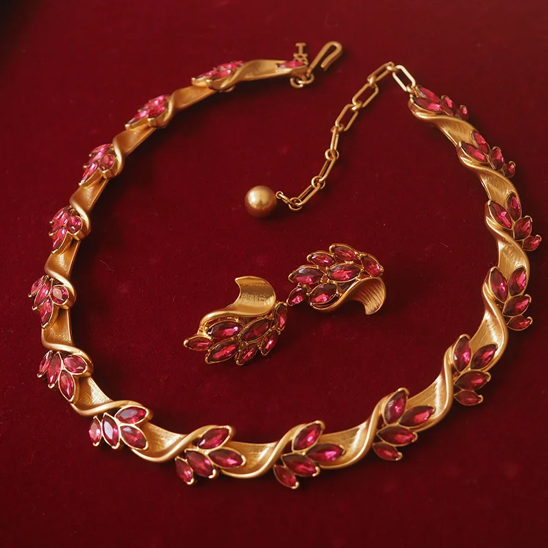 

Ruby Vintage Birthday Ribbon Necklace & Earrings - Studs Included