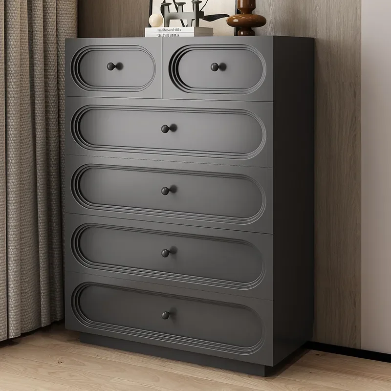 

High Chest Cabinet for French Retro Solid Wood Six-Drawer Storage Cabinet Black Nordic Living Room Side Cabinet Bedroom