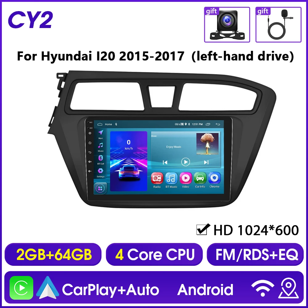 Hikity 8 Core Autoradio Voor Hyundai I20 2015-2017 Multimedia Videospeler Carplay 4G Wifi Gps Bluetooth Navigatie Fm Am - afbeelding 1