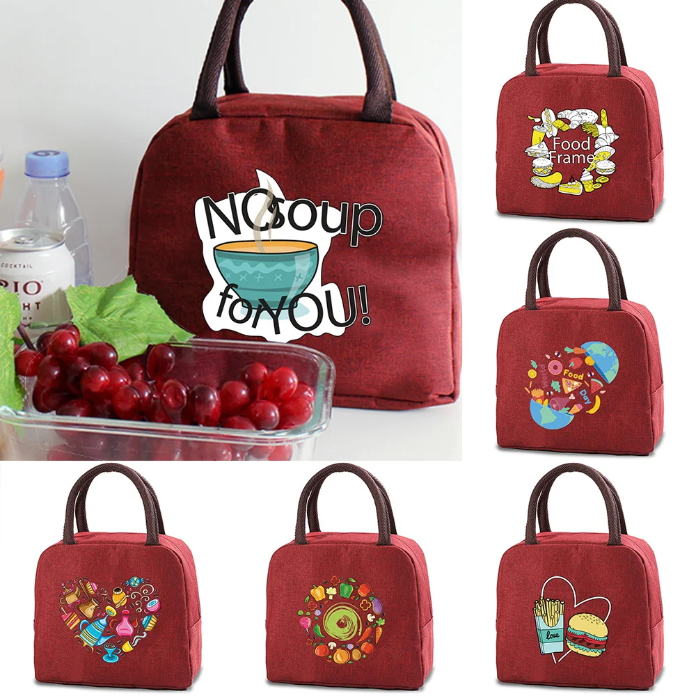 

Lunch Bag Women's Food Insulated Handbag Refrigerated Picnic Bag Insulated Lunch Box Cartoon Food Pattern