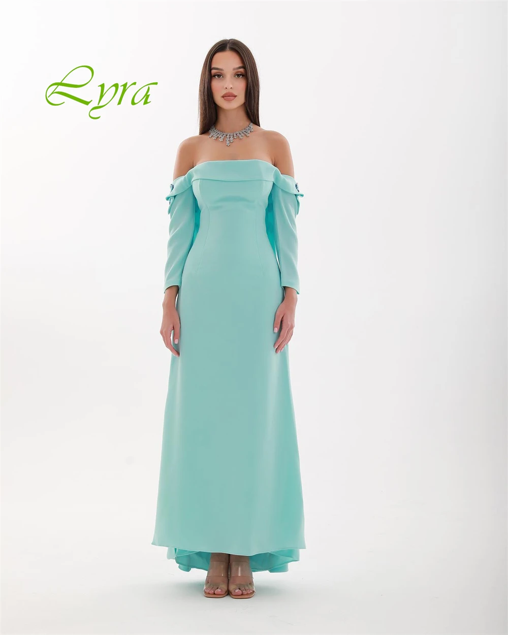 Customized Exquisite Off the Shoulder Sleeveless Prom Dress High Quality Light Green Satin Prom Dresses Delicate Party Gowns