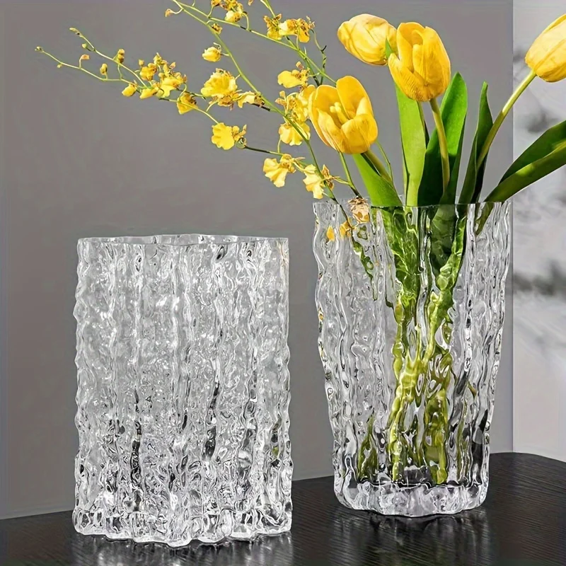 1pc Living room decoration, hydroponic flower arrangement, flower vase, glacier glass vase, simple and transparent glass decorat