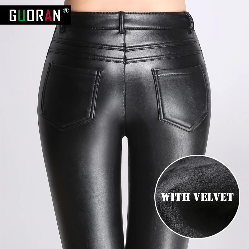 Causal women leather pants high waist skinny warm thicken patchwork office pencil pants female trousers leggings clothe 4XL