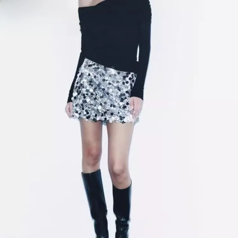 

Cisas New Year A-Line Skirt High Waist Bodycon Slimming Sequin Women's Commute Sle ort A-Line Skirt Thin Model