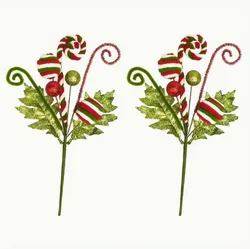 Christmas Artificial Flower Branches Red White Woolen Bells Curly Picks Christmas Tree Ornaments Party Xmas Gift Xmas Tree Decor