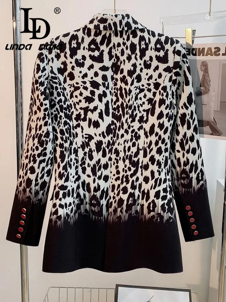 LD LINDA DELLA Autumn and winter New Style Elegant Coat Women\'s long sleeve Button Leopard Print Gradient MIDI style Suit Coat