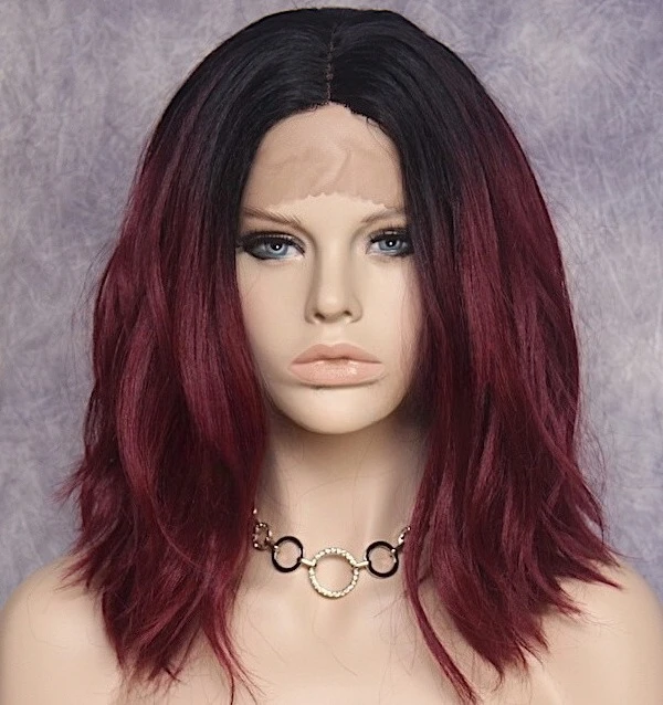 

Hair Blend Lace Front Wig Wavy Burgundy Dark roots Heat OK Full WBHI