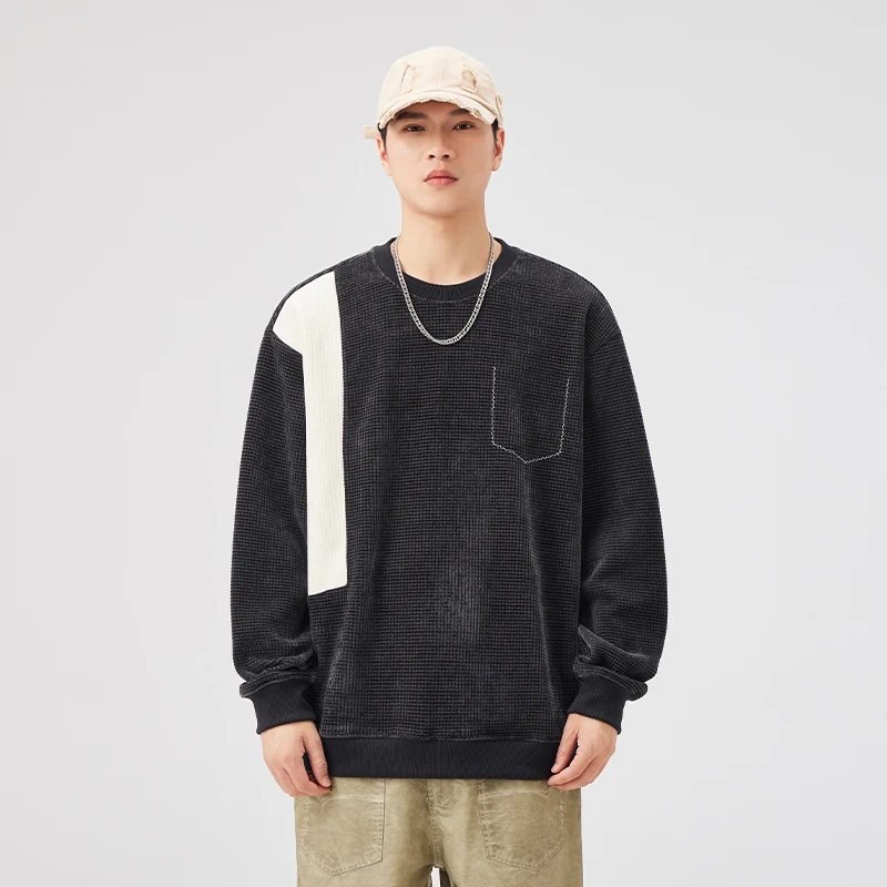 Contrast-Color Stitching Sweatshirt Men's Loose round Neck All-Matching Street Leisure 2024 New Fall Men's Clothing Clothes