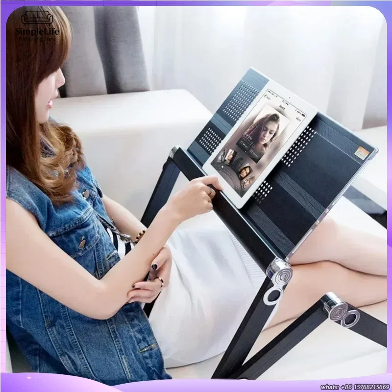 

Минималистичная подставка для ноутбука из алюминиевого сплава, складной прикроватный столик с охлаждающей сеткой, регулируемая по высоте мобильная компьютерная рабочая станция для