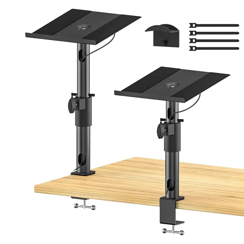 

[LXYA68Z!] Cable Tie Included 1 Pair Universal Clamp-On Desk Speaker Stand, Height& Angle Adjustable Desktop Bookshelf Support