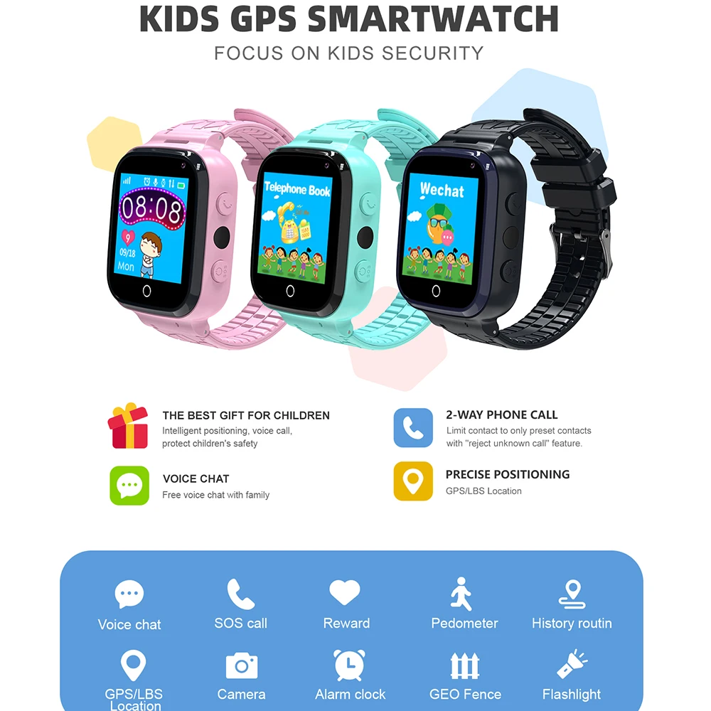 Kids Smart Watch Phone GPS LBS AGPS Tracker SOS Monitor Position 1.44 For IOS Android PK Q90 Q12 Q50 Baby Children Smart Watch