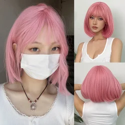 Różowa peruka syntetyczna z krótkim bobem i grzywką do cosplay Lolita Fake Hair for White Women Party Natural Wig High Temperature