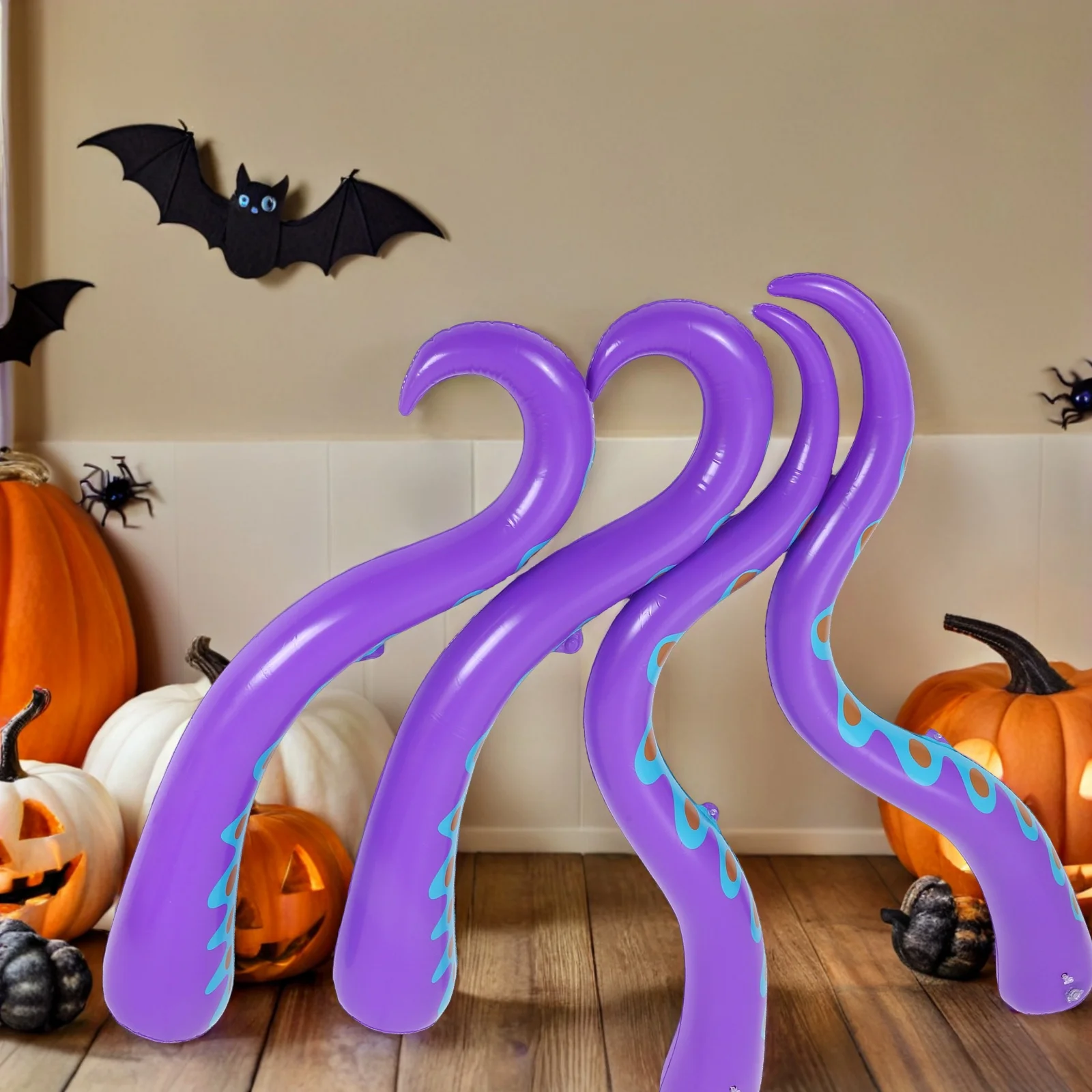 

4Pcs Inflatable Octopus Tentacles Halloween Window Decorations Realistic Blow Up Party Supplies Reusable Ocean Theme Kids Room