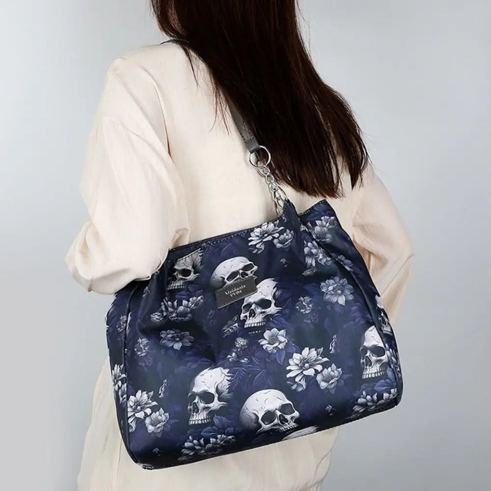 Bolso de mano de gran capacidad con estampado de esqueleto, bolsa multifuncional de estilo gótico, Oxford, para compras, Halloween