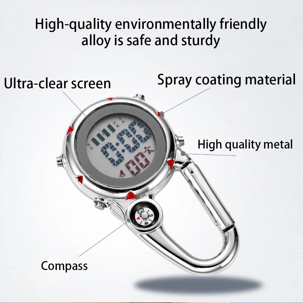 디지털 카라비너 클립 시계 후크 시계, 야광 시계, 블랙