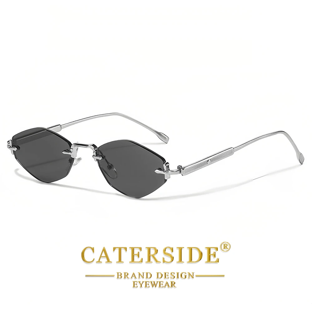 CATERSIDE Herren-Sonnenbrille ohne Rahmen, hochwertiger Polygon-Metallrahmen, Y2K-Sonnenbrille, Damen-Party-Outdoor-Brille, UV400 – Detail 6