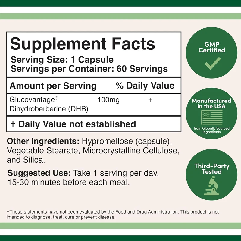 Dihydroberine supplement 100mg, 60 capsules super small aspartic acid high absorption non genetically modified, vegetarian safe