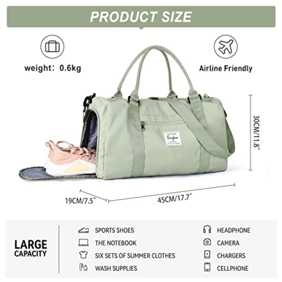 Weekender Duffel Bags for Women Men, Travel Totes Bag for Airplane, Cute Sports Gym Dance Overnight Luggage Bag with Wet Pocket view 4