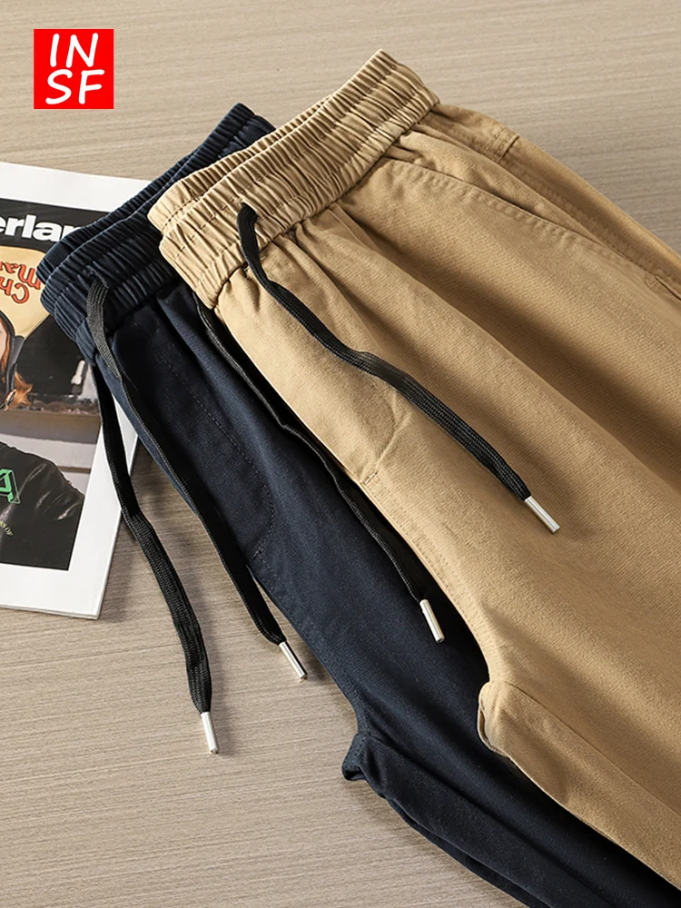 

New Men's Cotton Casual Pants Straight Leg Elastic Waist Tapered Pure Color Match All Winter Comfortable Wear Resistant