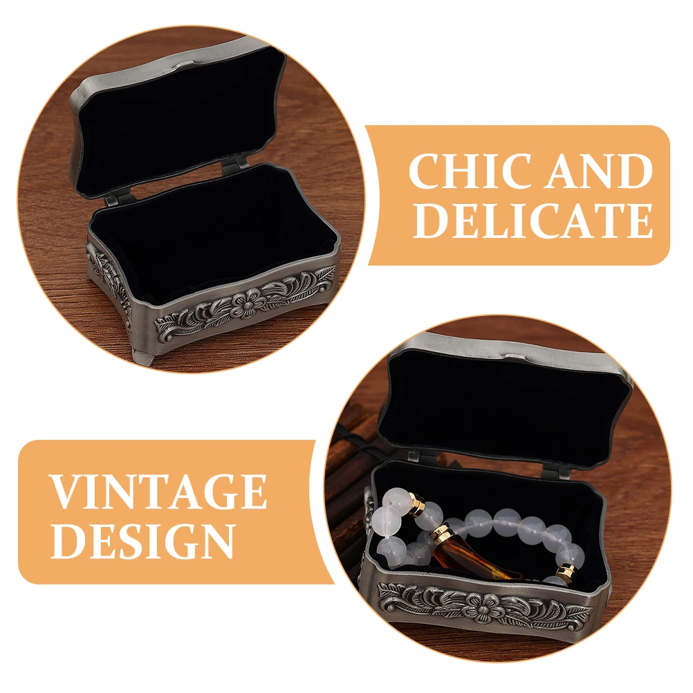 

Metal Jewelry Box Small Storage Case for Necklace Rings Travel Holder Vintage Decor Trinket Boxes Portable Zinc Alloy Durability