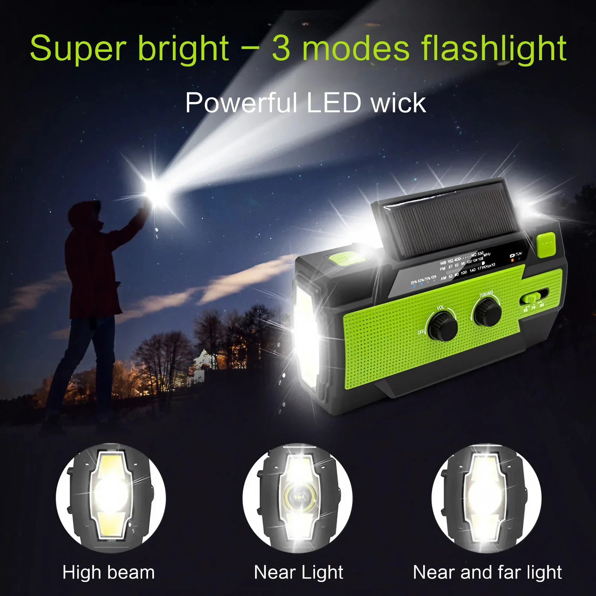 Disaster Prevention Emergency Flashlight Radio Solar Hand Crank Rechargeable Rechargeable Multifunctional LED Reading Light Radi