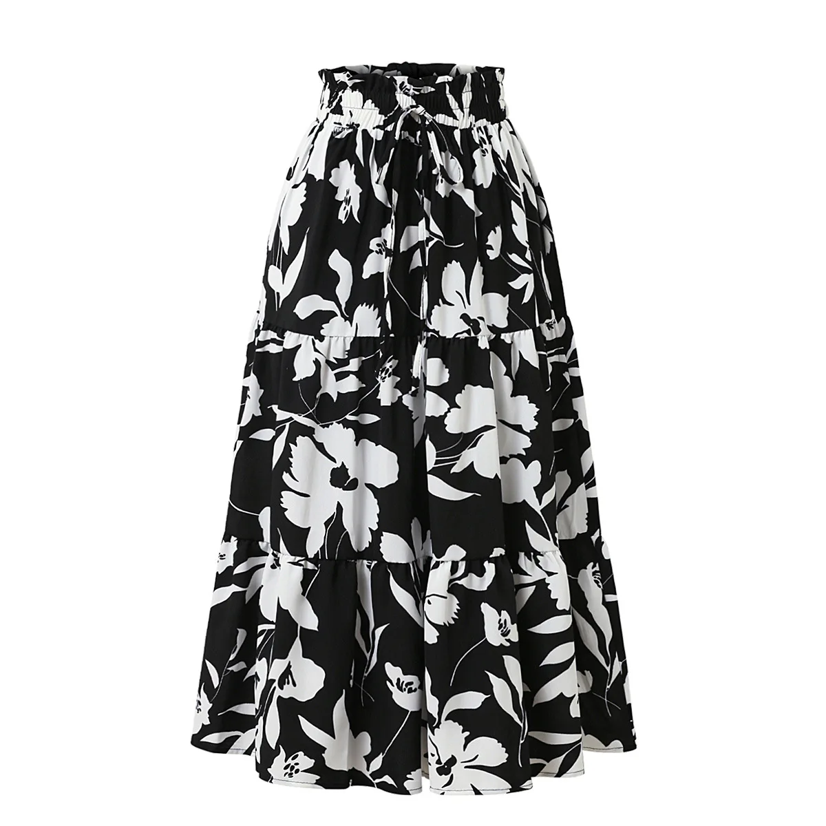 Summer Women's Print Vintage Loose Skirts Lady Casual Elegant Boho Beach Holiday Skirts Womens Summer Beach Clothing