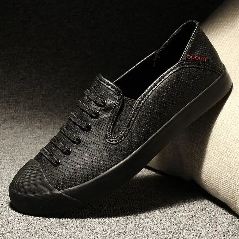 Men\'s Vulcanize Shoes Sports Breathable Leather Loafers Leisure Lightweight One Kick Flat Sneakers Male Thin Non-leather on Sale