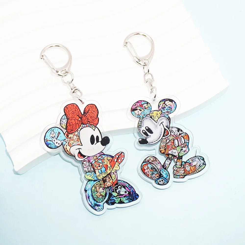 MINISO名創優品漫画ミッキーミニーキーホルダーかわいいカップルミッキーマウス竹馬アクリルキーホルダーペンダント