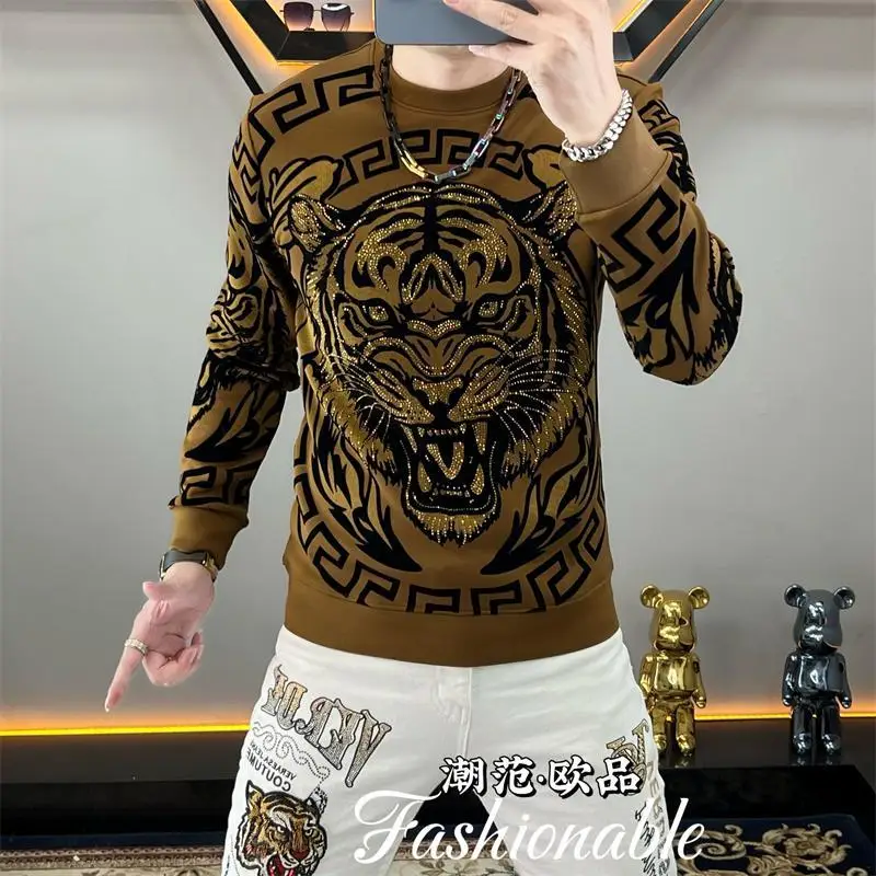 Sweat à capuche à manches longues avec imprimé tigre pour homme, style Maillard, T-shirt