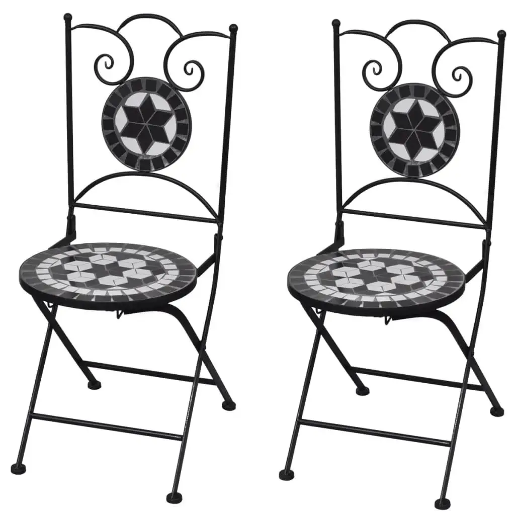 Set of 2 Foldable Bistro Chairs - Elegant Black & White Ceramic Design