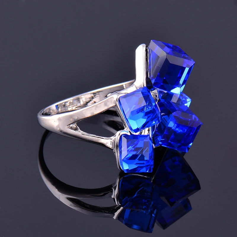 LEEKER Women Vintage Blue Color Cube Cubic Zirconia Rings Female Wedding Engagement Silver Color Jewelry Couple rings LK2