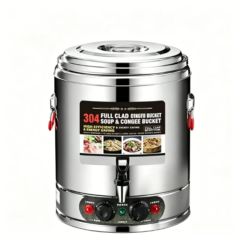 40L Electric Soup Bucket Stainless Steel Electric Heating Cooking Full Bottom Large-Capacity Pot Commercial Soup Bucket 220V