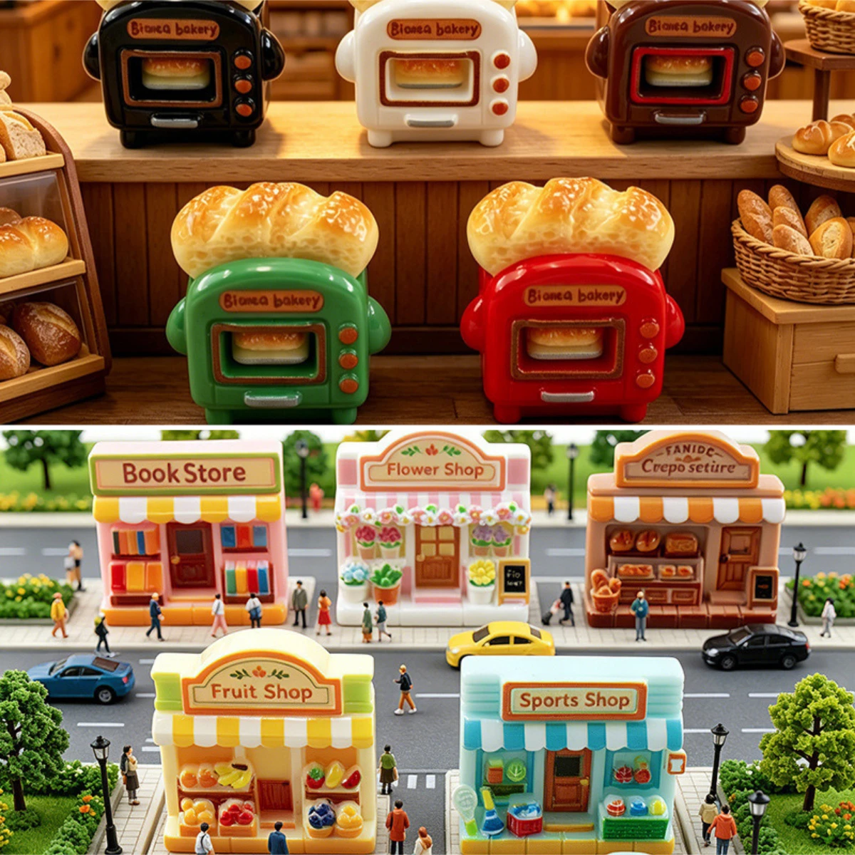 100pcs Cute Mini Book Store Fruit Shop Bread Machine Resin DIY Accessories for Keychain Pendant Decorative Dollhouse Ornament