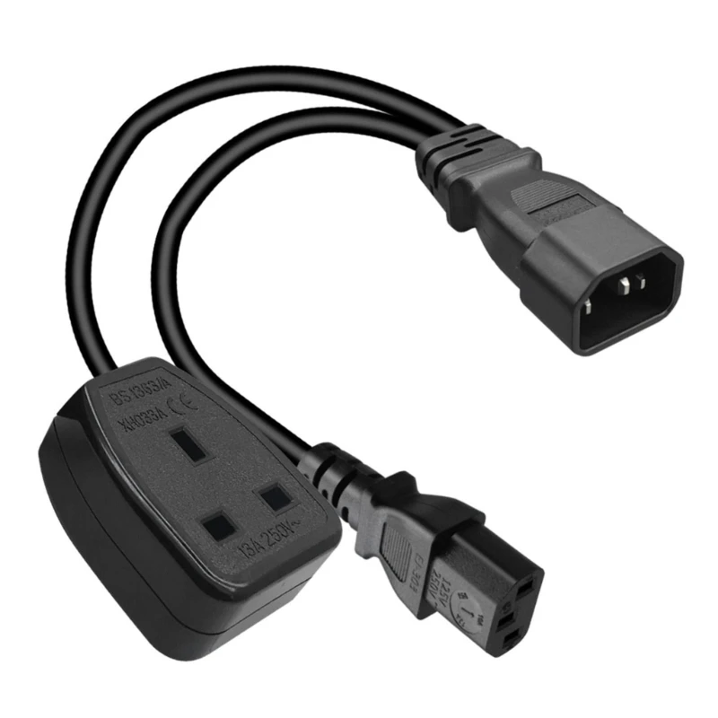 IEC320 C14 to C13+UK Y-Type Splitter Cord, IEC 320 C14 Male to C13+UK13A Female Power Supply Adapter Cable N0HC