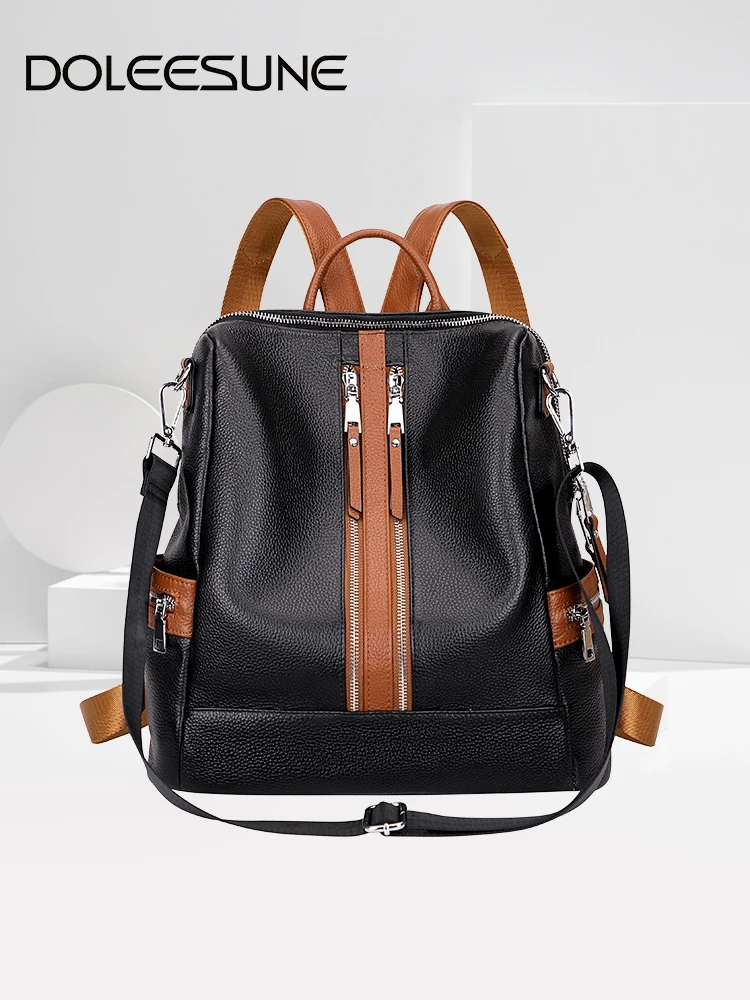 DOLEESUNE Genuine Leather Backpack Purse for Women Bagpack Convertible Fashion Shoulder Crossbody Bag with Laptop Compartment