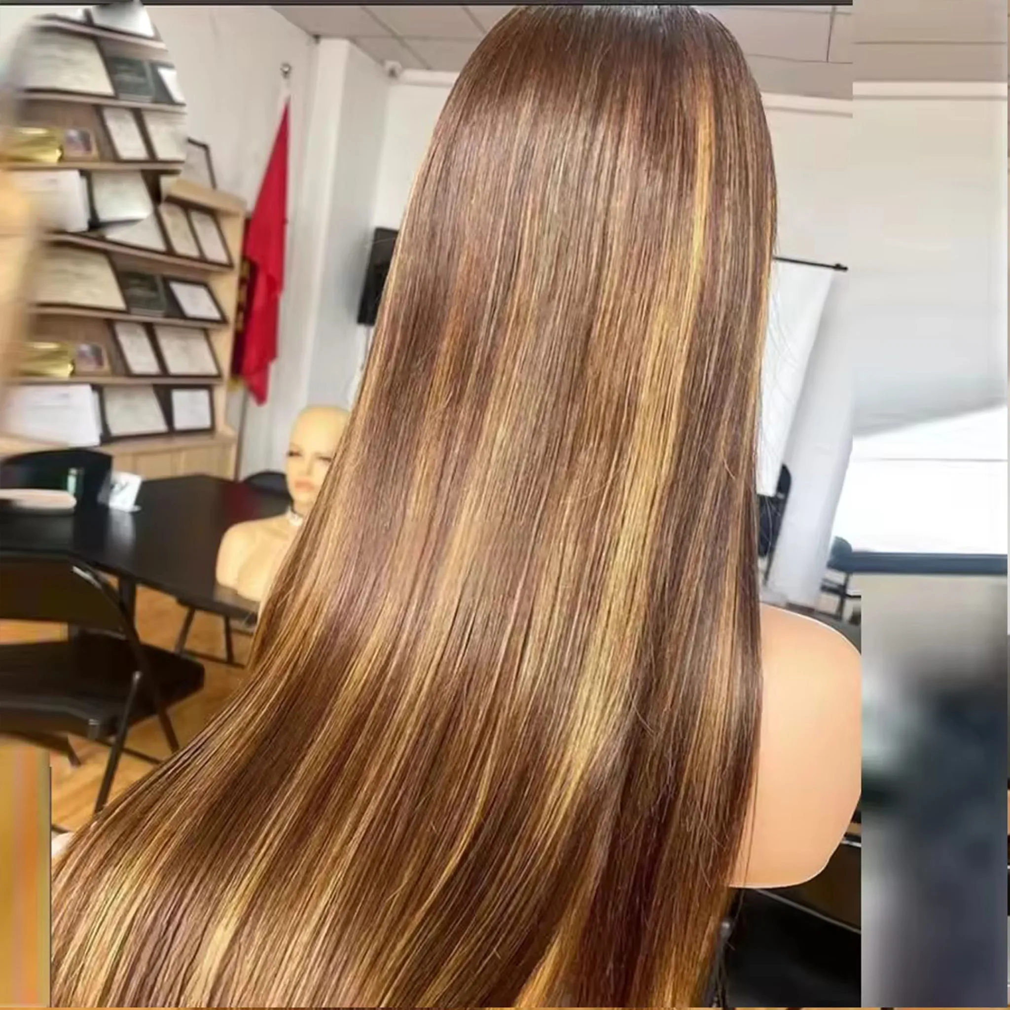 Highlight Bayalage Brown Blonde Full Lace Fringe Wig Human Hair Curtain Bangs 360 Frontal Wig Glueless 5x5 Closure Natural Wigs