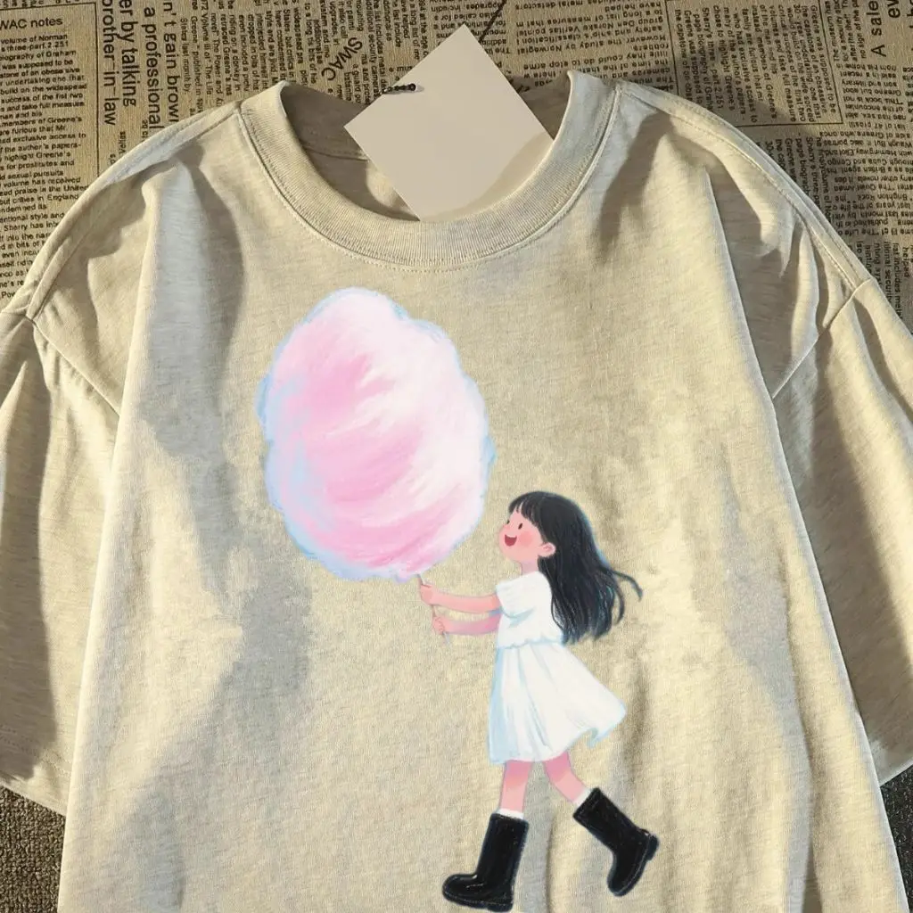 قصيرة الأكمام تيشيرت صيفي 2025 جديد الكرتون الخطمي فتاة القطن الخالص النمط الأجنبي الأعلى T