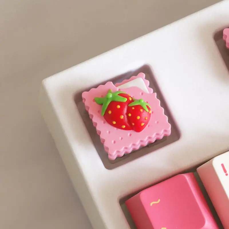 Handmade Strawberry Cookie Artisan Keycap Single 3D Cute Sweet Resin Custom Novelty for Mechanical Keyboard Cherry MX ESC Kawaii