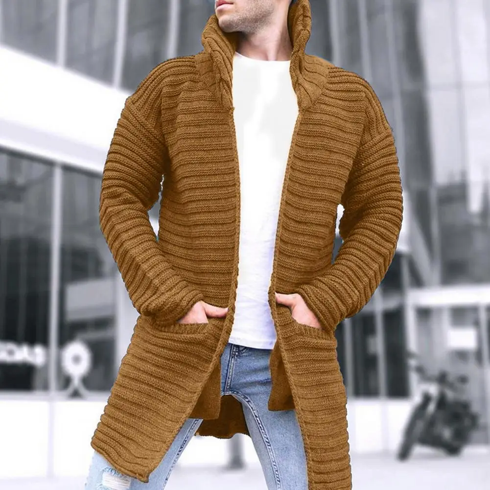 Men High Collar Cardigan Stylish Men's Knitted Cardigan Coat With High Collar Warm Pockets Long Sleeves Mid Length Pure For Men