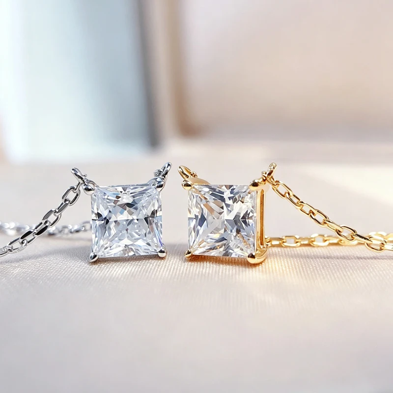 0,5ct, 1ct, 2ct Princess Cut Moissanit Damen-Halskette, GRA-zertifiziert, D VVS, S925 Silber, Hochzeits-, Bankett- und Party-Schmuck – Detail 6