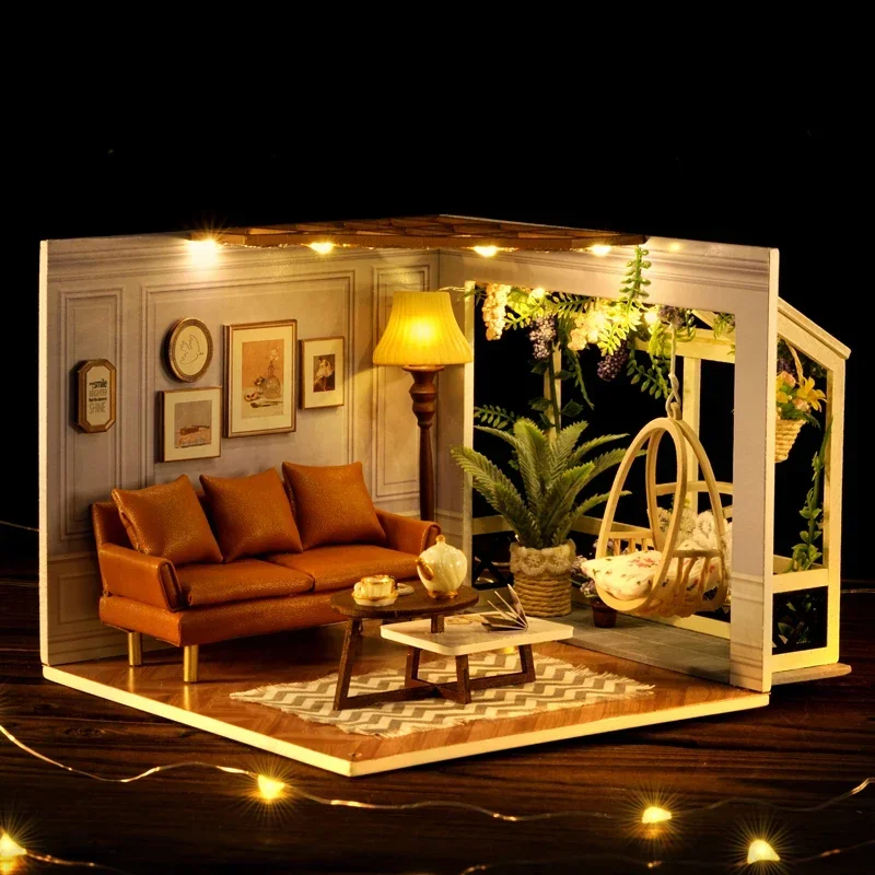 Animação diy cabine mão-montado brinquedo de madeira modelo em miniatura 3d tridimensional quebra-cabeça masculino presente de aniversário periféricos femininos