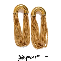 Yhpup Hypoallergenic 316L Stainless Steel Tassel Chain Long Drop Dangle Earrings Waterproof Personalized Fashion Daily Jewelry